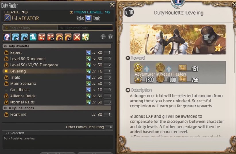 ffxiv leveling roulette bonus differences between roles